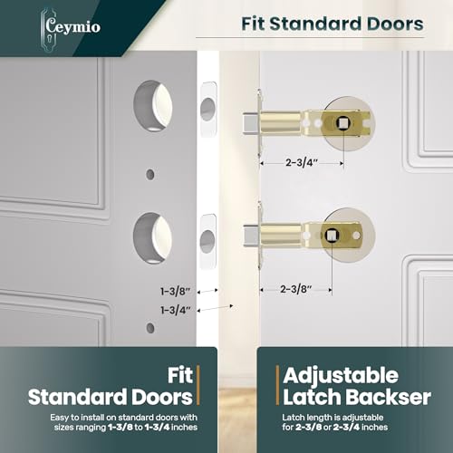 Image of Glass Door Knobs with Single Cylinder Deadbolt Lock Set - Brushed Gold Crystal Passage Knob for Interior /Exterior Doors - Vintage Diamond Bedroom Bathroom Closet Handles