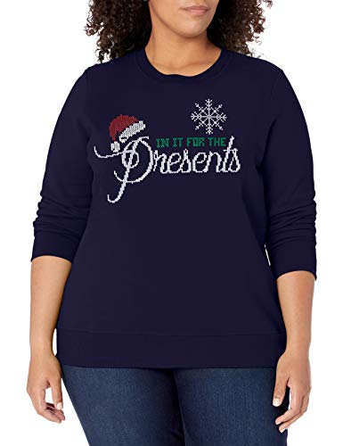 JUST MY SIZE Women's Plus Size Ugly Christmas Sweatshirt, Hanes Navy in It for The Presents, 1X