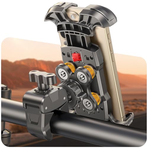 Dawinga Bike Phone Holder, [Vibration Damper] [Tool-Free] Motorcycle Phone Mount, [Silicone Cushion] Handlebar Mount with Security Lock Compatible with iPhone, Samsung and 4.7-6.9'' Devices