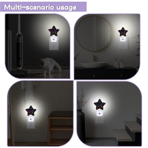 Image of Night Light,Bright Neon Stars Night Lights Plug into Wall Colorful Decorations for Bedroom Bathroom,Dusk to Dawn Sensor Kitchen Hallway Stairs Energy Efficient Desk Lamp