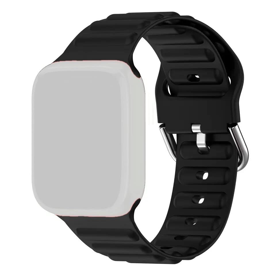 Image of TECHONTO 42mm,44mm & 45mm Tubular & Wavy Design Soft Silicone Smart Watch Strap Compatible for Watch Series SE 8 7 6 5 4 3 2 with Classic Clasp for for Men & Women (Black)