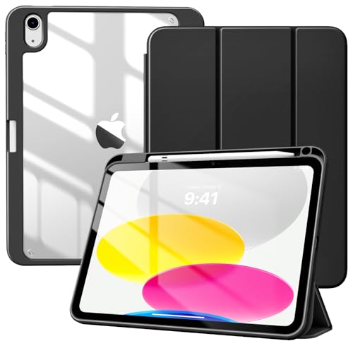 TiMOVO Case for iPad (A16) 11th Generation 11 Inch 2025, iPad 10th Generation Case 10.9 Inch 2022 with Pencil Holder, Slim Protective Cover with Clear Back Shell, Auto Wake/Sleep, Black