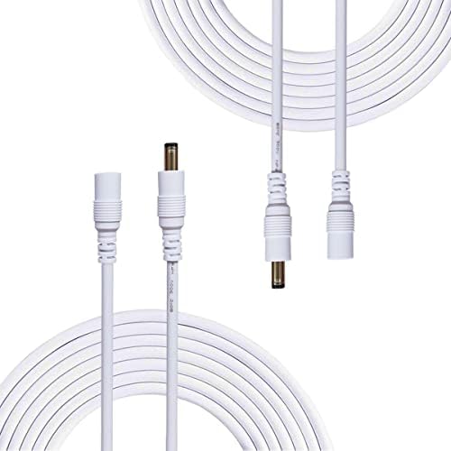 2pcs 2m/6.56Feet DC Extension Cable, 12V DC Power Adapter Plug Extension Cord 5.5mm x 2.1mm Male to Female Extension Wire for DC 12V Power Adapter, CCTV Security Camera etc. - White