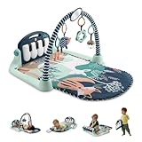 Fisher-Price Spielmatte für Babys Kick & Play Piano-Gym mit Musik- und Sensorikspielzeug für Neugeborene und Kleinkinder, dunkelblau Hellbraun, JMN75