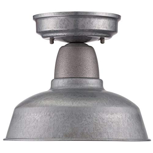 John Timberland Urban Barn Rustic Industrial Farmhouse Semi Flush-Mount Outdoor Ceiling Light Fixture Galvanized 10 1/4" For Exterior Deck House Porch Patio Outside Garage Front Door Garden #TOP5