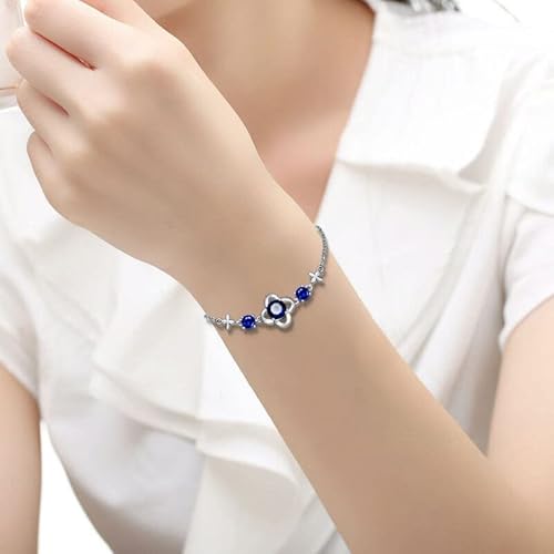 Blue Bracelet For Women 925 Sterling Silver Clover Bracelets St. Patrick's Bracelet Sapphire Dainty Beach Shamrock Jewelry Aquamarine September Birthstone Clover Gifts For Girlfriend Best Friends #TOP4