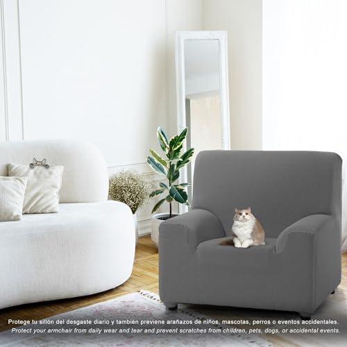 Funda sofá elástica gris de 1 plaza para proteger tu sillón de 70 a 110cm 3