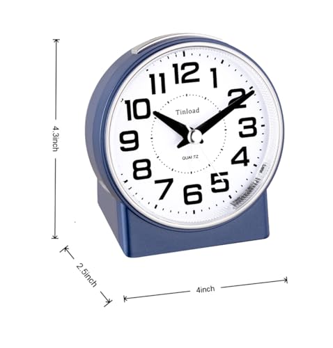 Image of Tinload 4.3 inch No Ticking Analog Alarm Clock,Silent Readable for Seniors,Easy to Set,Gradual Rise Alarm,Big Numbers,On /Off Switch on Side,Gentle Wake,Snooze,Lighted on Demand,Battery Operated,Blue