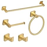 Ntipox 5 Pieces Brusehd Gold Bathroom Hardware Accessories Set,Stainless Steel 23.6' Hand Towel Bar Set Gold, Toilet Paper Holder, Towel Ring ，Towel Rack Set Gold