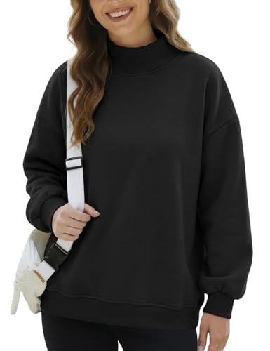 Yimoon Mock Neck Sweatshirt Women Oversized Mockneck Sweatshirts, Black, XL
