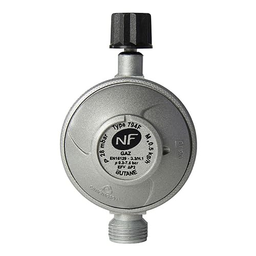 ROUSSEAU - Détendeur camping butane 28 mbar - Robinet d'arrêt + limiteur de pression - Bouteille camping