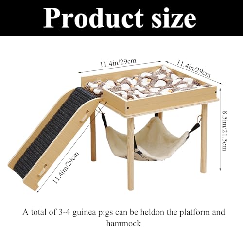 Treesunshine Meerschweinchen Hängematte mit Holzständ, Holz Hamsterhaus, Hängemattengestell mit Hängematte für Meerschweinchen, für Chinchilla-Ratten, Hamster, Hasen, Frettchen, die schlafen