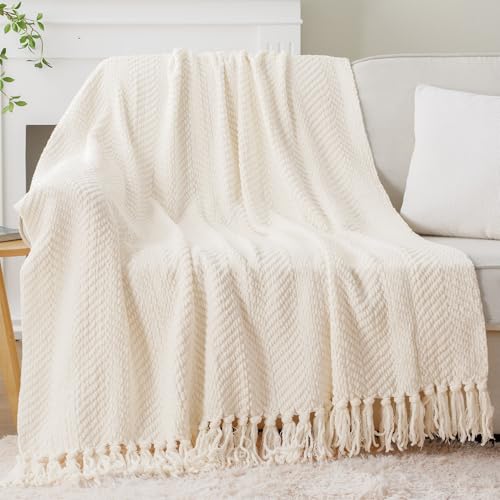 Image of BATTILO HOME Cream Ivory Throw Blanket for Couch, 60 inchx80 inch