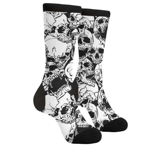 Jiekenmo Skull Skeleton Pirate Day Of The Dead Rock N Roll Halloween Casual Unisex Novelty Fun Crew Socks Fashion Comfortable Men And Women Crazy Dress Socks