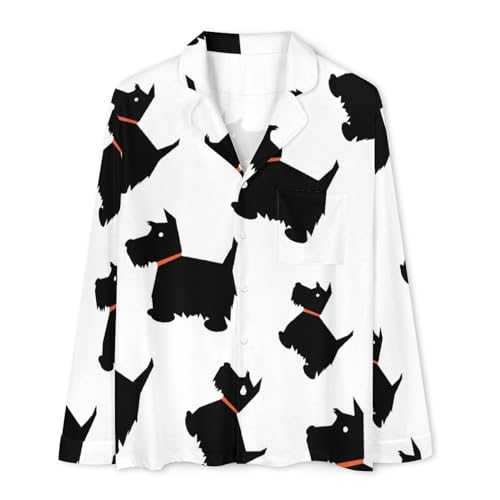 Scottish Terrier Dog Mens Long Sleeve Pajamas Set Soft Button Down Sleepwear Lounge Pjs Set with Pockets3