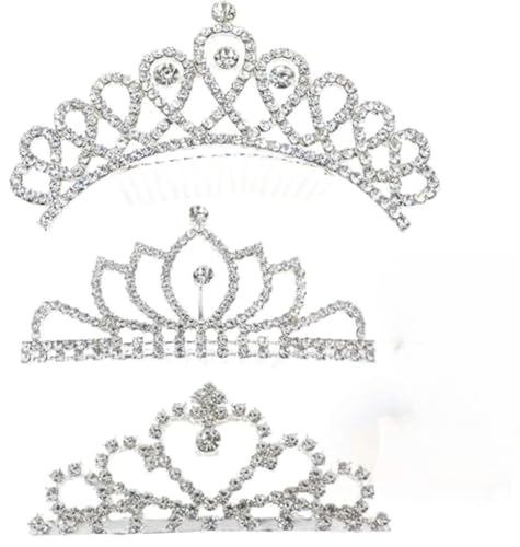 NODG 3 Pieces Silver Tiaras for Women Princess Rhinestone Mini Tiaras with Comb Crowns for Women with Comb for Princess Party Favors