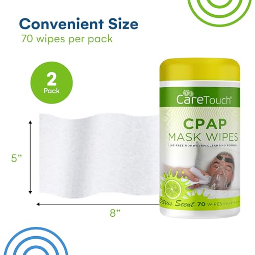 Care Touch CPAP Mask Cleaning Wipes - Scented | 2 Packs of 70 Scented Cleaning Wipes for CPAP Masks (140 Total) | Made in The USA