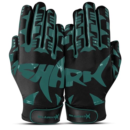 SHARKOX Non-Slip Tacky Football Gloves Ball Feel Sensation, Football Receiver Gloves in Youth, Adult, and Kid Sizes, Ultra Sticky Silicone Strong Palm Grip (Sea Green, Adult Medium)