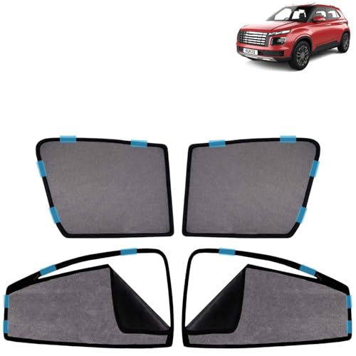 Image of KINGSWAY Car Sun Shade Curtains Only Compatible with Hyundai Venue (2022 to 2025) | Front Window in Half Cut and Rear in Zipper (Magnetic) | UV & Heat Protection | Pack of 4 Pcs