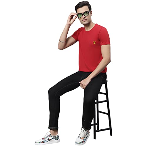Image of Mack Jonney Men Round Neck Cotton Solid Regular Fit T-Shirt-T Anthraa 01-P