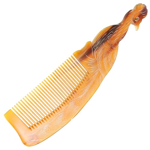 PAMINGONO 櫛 くし男性 用広歯コーム もつれを解く人 ヘアデタングラーコーム ラットテールヘアコーム ホーンコーム ポケットホーン 天然牛角 ケアヘアブラシ ホーン製品 Khaki