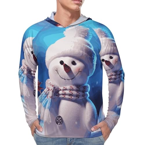 Men's Sun Shirts UPF 50+ Rash Guard Long Sleeve Sun Protection Hoodie Merry Christmas Snowman Lightweight Shirt 3XL White4