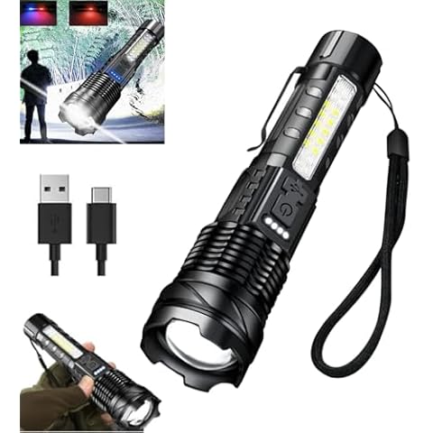 Stadsweg Outdoor Lighting Flashlight with Cob Warning Side Work Light, Observatioy LED Flashlight, Rechargeable Waterproof LED Flashlights, Handheld Tactical Flashlights High Lumens (1pcs) Cover