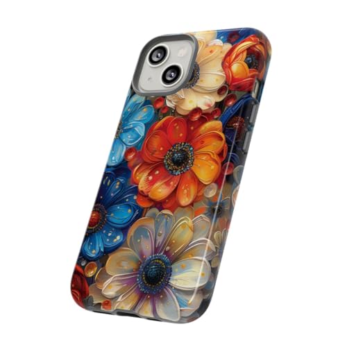 Coque rigide premium iPhone 14 motif floral abstrait bleu éclatant