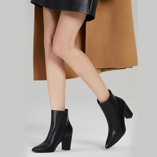 Rollda SUEDI Women's Pointed Toe Ankle Boots Chunky High Heel Ankle Booties Side Zipper Short Boots 5