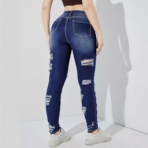 Women's Stretch Denim Pants Plus Size Slim Destroyed Trousers Casual High Waist Skinny Ripped Jeans4