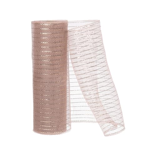 PATIKIL 1pcs Deco-Mesh, 10 Inch x 10 Yard Deco-Mesh Ribbon Roll Foil Metallic for Christmas Tree Wreaths Decoration,Brown Gold