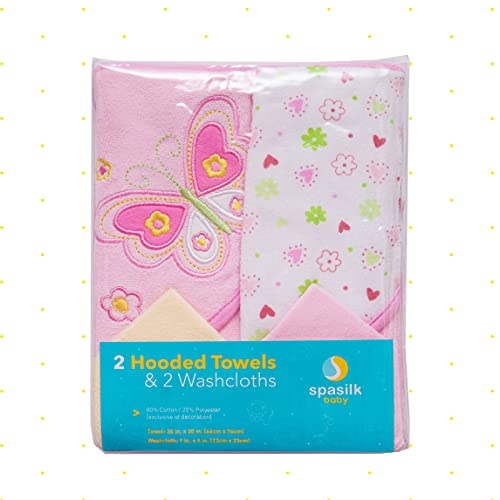 DELA DISCOUNT 415jY1PH8US Spasilk Bath Hooded Towels & Washcloths Set for Babies, 2 Hooded Terry Bath Towels & 2 Washcloths, Pink Butterfly  