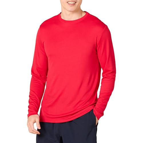 Amazon Essentials Mens Long Sleeve Moisture Wicking Performance Tech Workout Crew Neck T-Shirt Red X-Large