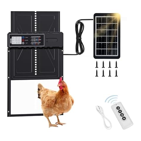 Yuxitia Automatic Chicken Coop Door with Solar Panel Adjustable Four Gears Timer Light Sensor LCD Display Remote Control Convenient Chicken Coop Door Accessories Solar Chicken Coop Door Cover