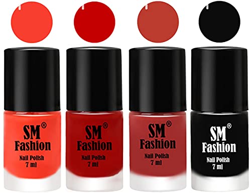 Image of Nail Polish Combo Set (Pack of 4) Quick Dry Gel Finish Nail Paint | Light Orange,Orange,Dark Peach,Black | 7 ml Each