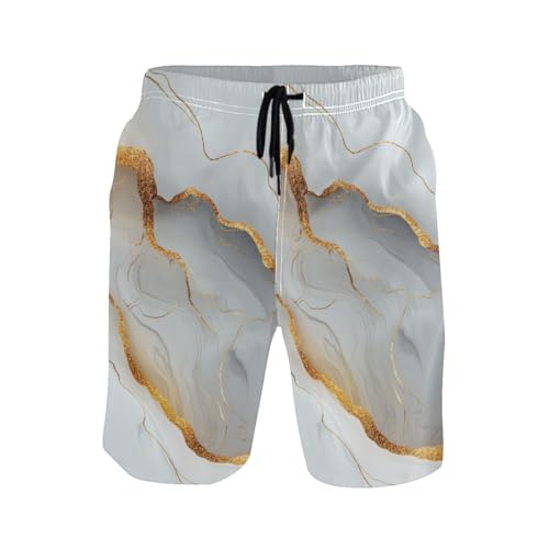 GuoChe Marble White White Shorts Casual Stretch Mens Swim Shorts with 8”/ 9” Long Surfing