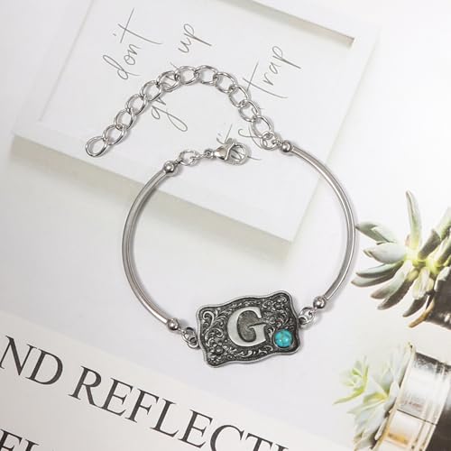 Image of Belt Buckle Bracelet Initial Letter A-Z Bracelets Western Cow Tag Bracelet Belt Buckle Necklace Western Style Initial Letter Pendant Necklace