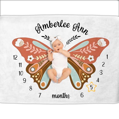 Image of OLIVE OLIVIA Personalized Monthly Baby Milestone Blanket, Baby Months Blanket, Perfect Custom Newborn Gifts,50 inchx60 inch