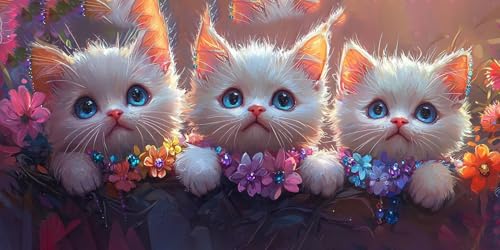 5D Diamond Painting Bouquet de Chatons Strass Ronds Anti-Stress 100x200cm