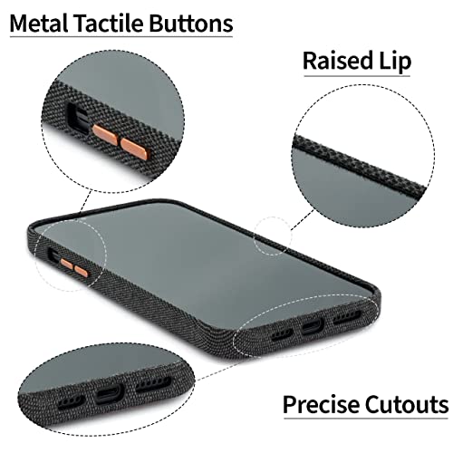 Image of Dockem iPhone 14 Pro Max Fabric Card Case with Built-in Metal Plate for Magnetic Mounting, Stitched-on Genuine Leather Wallet with 2 Credit Card /ID Slots: M2F 14 Pro Max [Grey w /Light Brown]