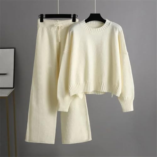 Women’S O-Neck Pullover Sweater And High Waist Sweatpants Outfit Casual Style Full Sleeve Slim Fit Two Piece Knit Set4