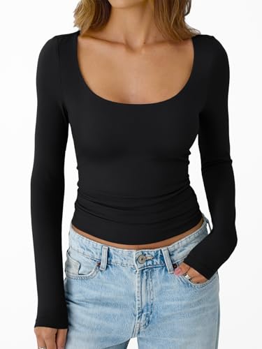 Trendy Queen Womens Long Sleeve T Shirts 2025 Fall Workout Square Neck Going Out Tops Cute Basic Tee Y2k Fitted Clothes2