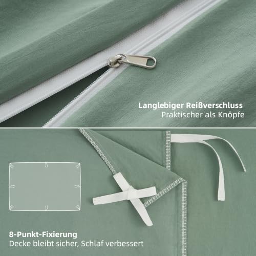 Duvetnova Bettwäsche 140x200 Grün 2 teilig Superweiche Vorgewaschene Mikrofaser Baumwollähnlich ÖKO-TEX 1 Bettbezug 140x200+1 Kissenbezuge… – Ansicht 4
