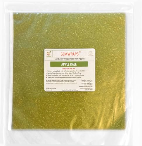 Apple Kale Sandwich Wraps – (9x9 Inch, 20 Count) – Plant-Based, Gluten-Free Wraps Made with Real Apples – Non-GMO, Vegan, Paleo-Friendly Bread Alternative for Healthy Sandwiches & Meals