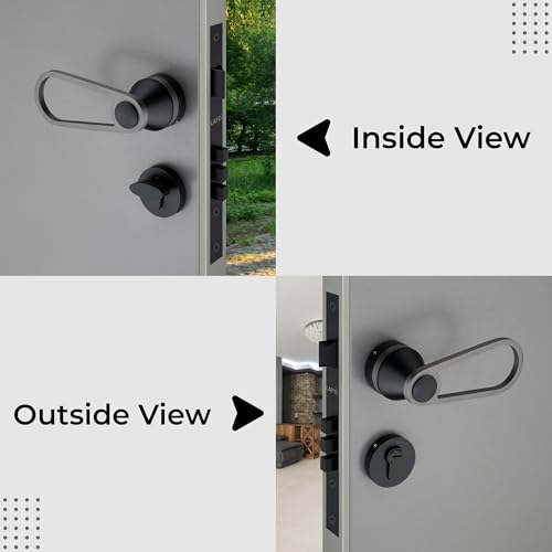 Image of LAPO Brass Mortise Door Lock for Home Main Door & Bedroom with Handle | Heavy-Duty 70mm Cylinder | 50x85mm Body | 3 Brass Keys | Left-Right Fit 30-50mm Door Home Office Hotel | Black Finish | Ro-152
