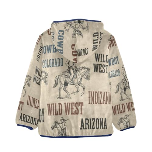 Cowboy Wild West Pattern Toddler Fleece Jacket Girl Boys Hooded Fleece Jacket Coat Warm Outwear Zip-up 3-10T2