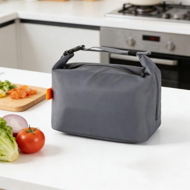 Oxford Fabric Bento Bag Waterproof and Insulated Lunch Box with Comfortable Handles Large Capacity for Daily Use Grey