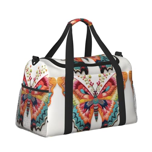 Embroidery Colorful Butterfly Foldable Travel Duffel Bag Tote Carry On Luggage Bag For Weekend Getaways, For Spontaneous Trips3