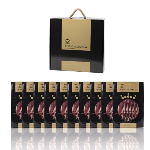 ENRIQUE GARCÍA - Paleta de Bellota Ibérica 100%, 10 Sobres Envasados al Vacío de, 100 g Aprox. Acabado plástico. Caja regalo de cartón. Corte a máquina