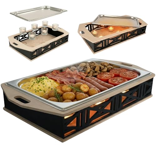 CAWI BBQ-Boards HeatBoard – Speisenwärmer für Grillabende | BBQ Servierplatte mit Edelstahlauflage & Teelichtfunktion | Warmhalteplatte für Fleisch & Beilagen | Grillzubehör mit Stil